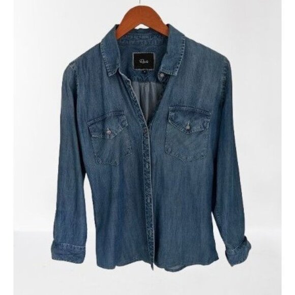 RAILS CARTER CHAMBRAY BUTTON DOWN Shirt Blue Pockets Size Small - Picture 2 of 8